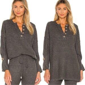 Free People Sweater Around The Clock Pullover Ribbed Charcoal Gray XS